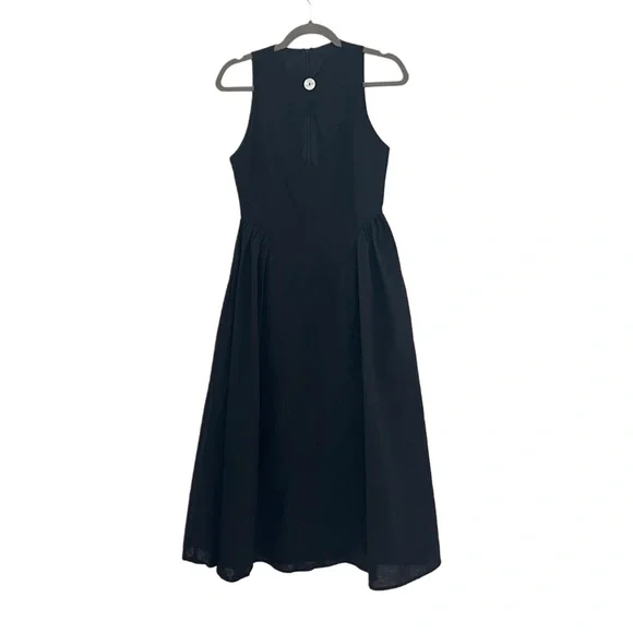 Commense Black Sara Linen Cotton Midi A-line Ballerina Summer Dress S - Picture 2 of 12